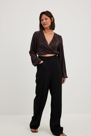 NA-KD Trend Haut cache-cœur plissé à manches longues - Blouses - Brun - X-Small