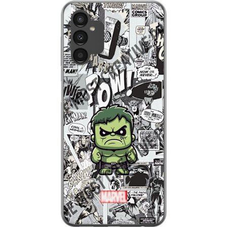 Kompatibelt Mobildeksel til Samsung Samsung Galaxy A04s Marvel Hulk chibi design med tegneseriebakgrunn kraftig superhelt motiv perfekt for fans av Ma