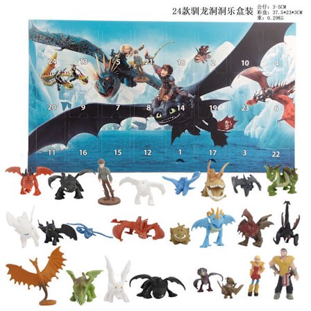 Gos- 2024 Julekalender Dukkelegetøj Jul 24 Dages Nedtællingskalender Blind Box Gaver Dragon-FM- dragon