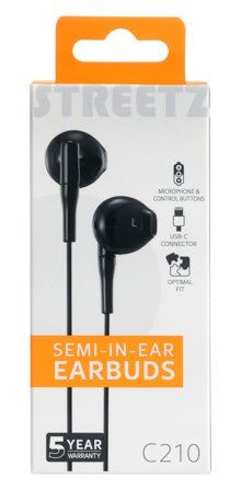 STREETZ C210 Semi-in-ear earphones, 3-button, USB-C, black