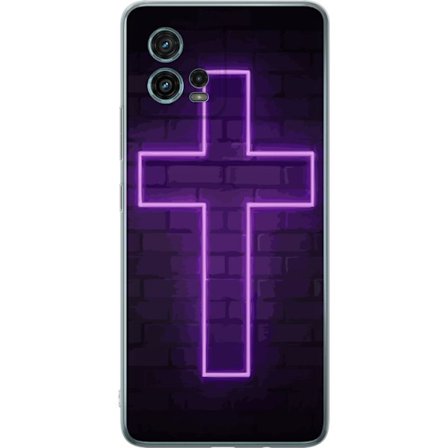 Kompatibel Mobilcover til Motorola Motorola Moto G72 Neonkors i lilla lys mod mørk murvæg, symbolsk motiv med stærk glød moderne æstetik og drama