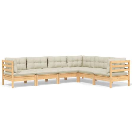 Vidaxl Loungegrupp Med Gräddvita Dynor 6 Delar Massiv Furu Creme
