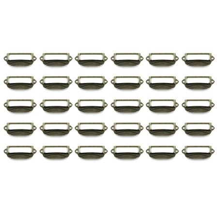 Metal Label Holder Ramme - Kan Bruges som Håndtag, med Skruer, til Skrivebord, Bogreol, Hylder, Bronze, Størrelse 70 x 30 mm, 30 Stk