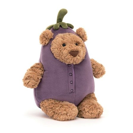 Jellycat Bartholomew Teddybjørn Plys, 28 cm - Aubergine Bjørnetema - Børnegave