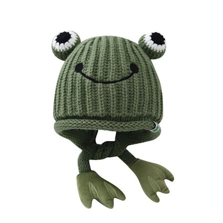 Sød Frøhue til Kvinder Hæklet Strikket Hue Store Øjne Frø Strikket DXGHC