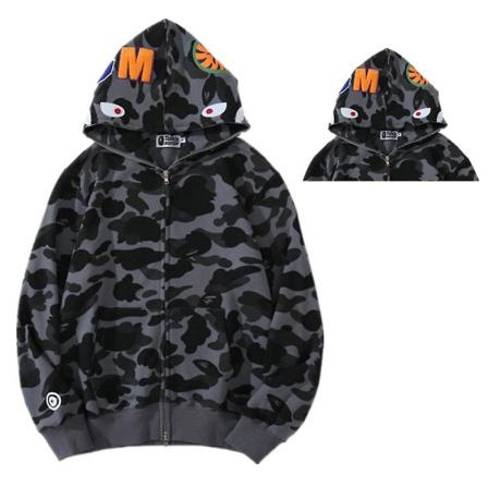 IC Haihode Camouflage Langarmet Hoodie Jakke Full Zip Hoodie Kappe Casual Street Yttertøy CNMR Grå 4XL