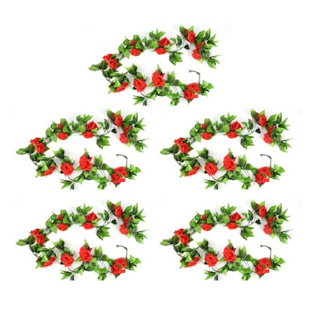 5 kpl keinotekoisia ruusuköynnöksiä, silkkikukkaköynnös, kodin sisustus makuuhuoneeseen, toimistoon, punainen