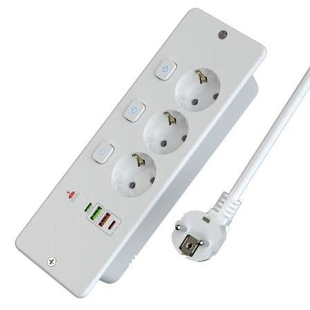 Indbygget stikkontakt, indbygget stikdåse, indbygget stikkontakt til bordplade, 2 m kabel (hvid)