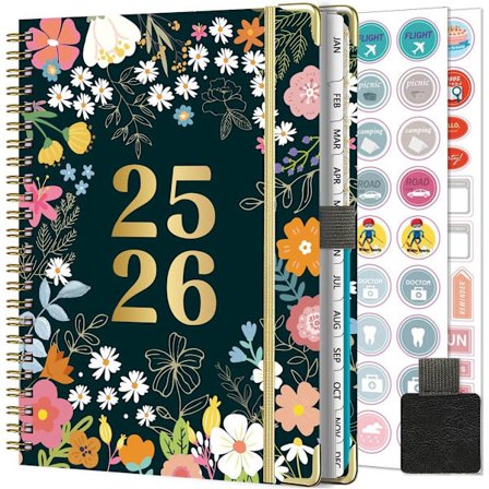 Lærerplanlægger 2025-2026 A5 21x15cm med selvklæbende ringe, månedlige etiketter, klistermærker B18