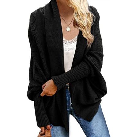 Kimono-koftan för kvinnor, fladdermusärm, grovstickad, lös, överdimensionerad, omslagsbar, mjuk, bekväm och hudvänlig.