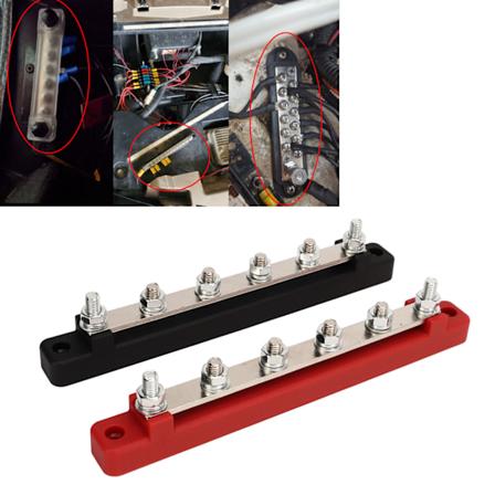 2 stk DC12V‐48V 150A Strømbryterblokk 6 Studs M6 Batteribusstenger for Bil Bobil Yacht Båt Svart Rød