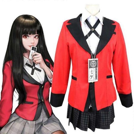 Anime Kakegurui Jabami Yumeko Cosplay -asu Japanilainen Punainen Täysi Setti Koulupuku Naiset Halloween Carnaval JK Hame Puku