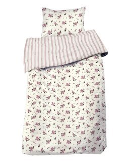 Sengesett Krepp Stina blomstrete 2 deler Rosa
