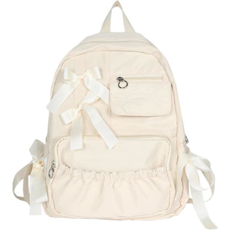 Rygsæk med påsyede sløjfer - Perfekt til hverdagsbrug, Kawaii rygsæk, Y2k, Æstetisk sød rygsæk (Off white){EE}