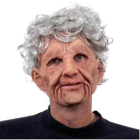 Gammal Kvinna Lady Granny Mask, Vitt Hår Huvudbonad Maskerad Kostym Tillbehör Halloween Full Face Latex Masker