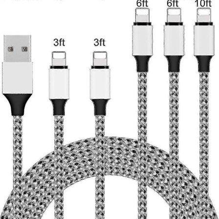 5-pack Iphone Laddare Lightning Kabel 10ft1 6ft2 3ft2 Flätad Iphone Kabel Data Synkronisering Överföring Sladd C