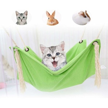 Åndbar kattehængekøje, holdbar kattehængekøje i dobbelt bomuldslinned, hængekøje til katte, komfortabel, ikke-tæt hængekøjeseng til kat/killing/kanin