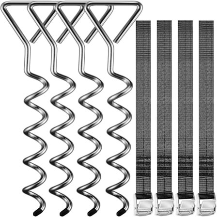 Ankerplugger Spiraler Strammestropper Ankersett motstand 900kg Rustfritt stål Fester for trampoline Sikkerhet Grå