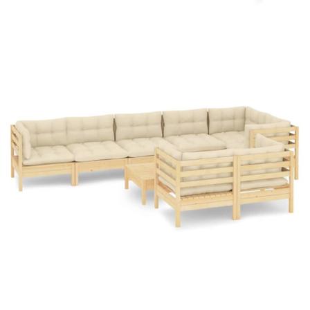 Vidaxl Loungegrupp Med Gräddvita Dynor 9 Delar Massiv Furu Creme