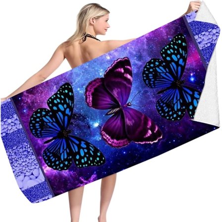 Mikrofiber Strandhandduk, Extra Stor Lätt och Absorberande för Resor Sport Pool Yoga Picknick Gym Kvinnor Män Vuxna (Fjäril)
