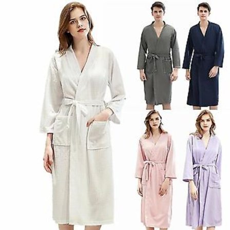 Menn Kvinner Waffle Badekåpe Morgenkåpe Sommer Loungewear Pyjamas Kåper (M Hvit Kvinner)
