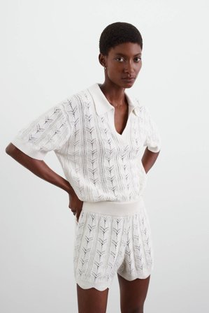 Soft Goat - Crochet Pique - Women cashmere sweater - XL - Off White