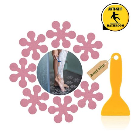 Antiskli klistremerker for badekar, 24 stk sikkerhetsdusjtrinn, selvklebende applikasjoner med førsteklasses skrape (rosa)