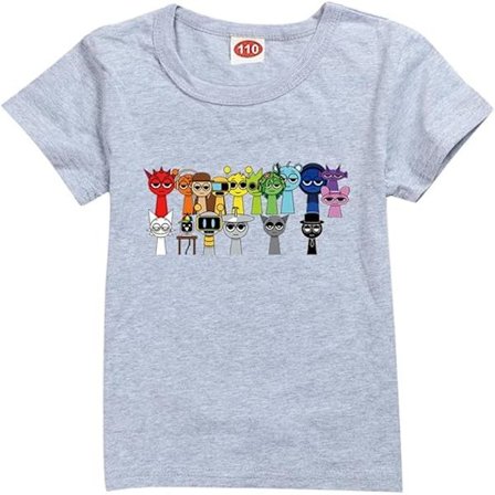 Sprunki T-shirt til drenge børn Sprunki trøje til fans gave figur trykte småbørns t-shirts Sprunki Merch Studenttoppe Grå—max