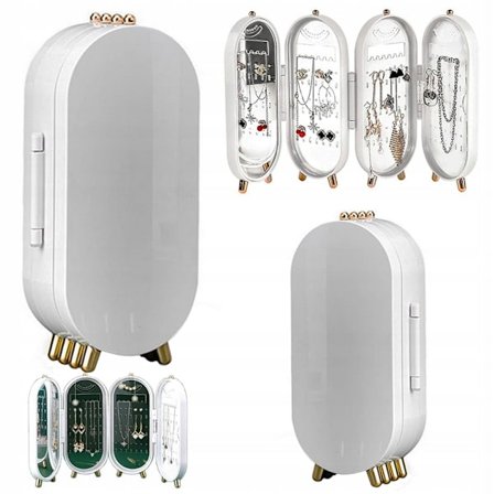 Jewellery Organiser - vit hopfällbar smyckesförvaring med spegel
