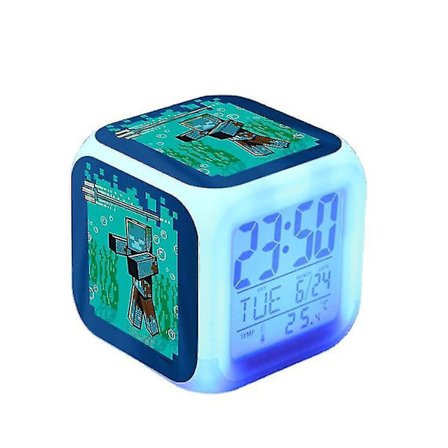 Minecraft Game Surrounding Colorful Square Night Light Bedside Alarm Clock Birthday Gift Style O
