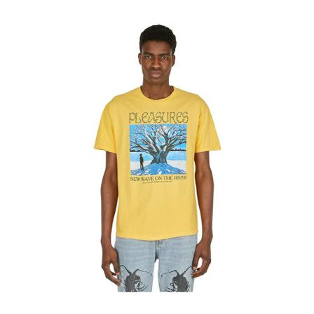 Pleasures, River Pigment Dye T-shirt Geel, Heren, Maat:S
