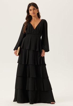 Goddiva-Long Sleeve Tiered Maxi Dress-S (UK10)