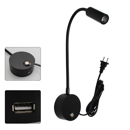 Dimbar läslampa för husbil med USB-laddningsport, DC 12V