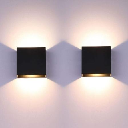 IC 2-pakks LED-vegglampe for innendørs, opp og ned, svart W