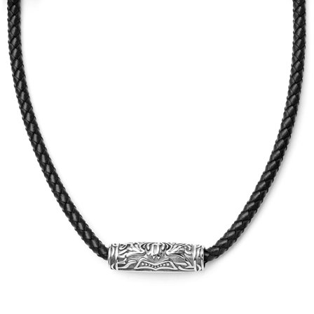 Rune Barrel Black Leather Necklace for Men - Thor's hammer necklaces