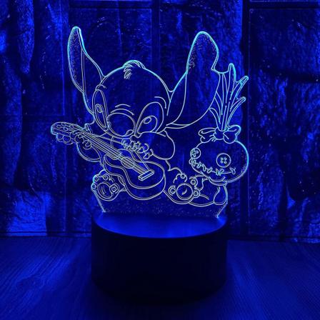 Wekity söpöt eläimet Stitch Lilo ja Stitch animehahmo 3D LED-optiikkailluusio makuuhuoneen koriste pöytävalaisin kaukosäätimellä 7 väriä akryyli Vi