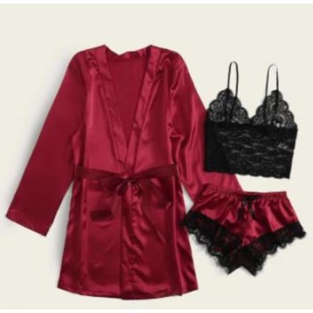 3st Kvinnors Spets Pyjamas|XL|röd