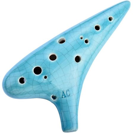 12-reikäinen keramiikka-okariina - Alto C - Suojapussin ja laulukirjan kanssa - Sininen