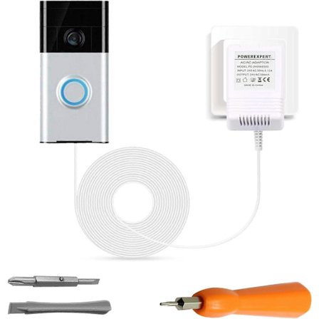 Ringklocka Transformator, 24V/500mA Strömadapter med Ringklocka Skruvmejsel Kompatibel med Video Ringklocka, 8M (315") Kabel (Vit)