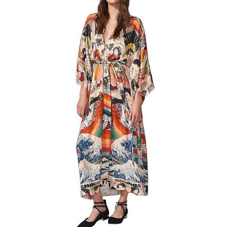 Lös Dam Cardigan Beachwear Boho Printed Long Bikini Cover Up