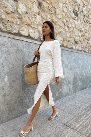 NA-KD - Strukturert maxikjole med snor - Langermet maxi kjoler - Hvit - EU 42