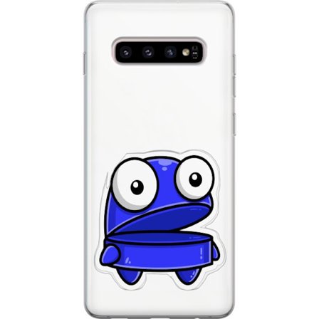Kompatibel Mobilcover til Samsung Samsung Galaxy S10+ Blå tegneseriefigur med åbent udtryk og store øjne i sjov illustration