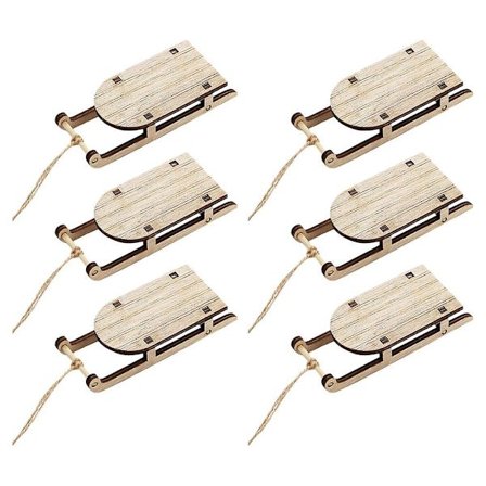 6 kappaletta mini-kelkka pienoiskoossa puinen mini-kelkka sarja pöytälevyinen puinen kelkka (12.50X5.00X2.00CM, beige)