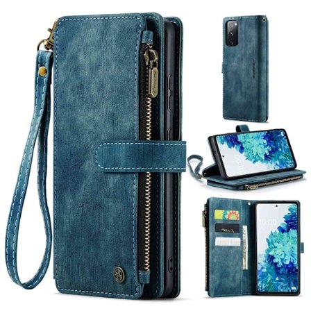 CaseMe telefonetui med glidelås og lommebok for Samsung Galaxy S20 FE 2022 / Samsung Galaxy S20 FE 5G / Samsung Galaxy S20 FE - Blå