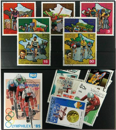 Racercykler 1 miniark, 1 sæt og 15 forskellige frimærker