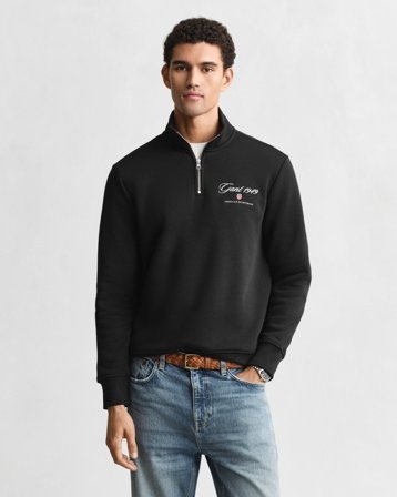 GANT Herren 1949 Graphic Sweatshirt mit Reißverschlusskragen (L) Schwarz