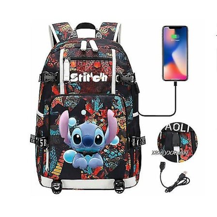 Lilo og Stitch Skole Tasker Kapacitet Rygsække Drenge Piger Usb Opladning Rejse Stor Laptop College Studerende Skole Taske Rygsæk