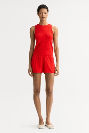 Soft Goat - Pointelle singlet - Women cashmere sweater - XL - Tomato