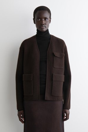 COS Femme Cardigan Workwear En Laine Mérinos Côtelée in Marron