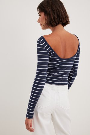 NA-KD - Topp med dyp rygg og stropper - Sommer topper - Stripe - X-Small